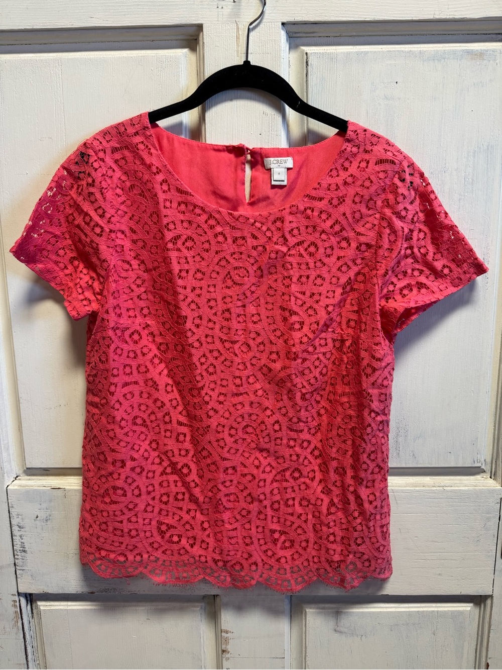 Women’s J. Crew Pink Lace Short Sleeve Top
